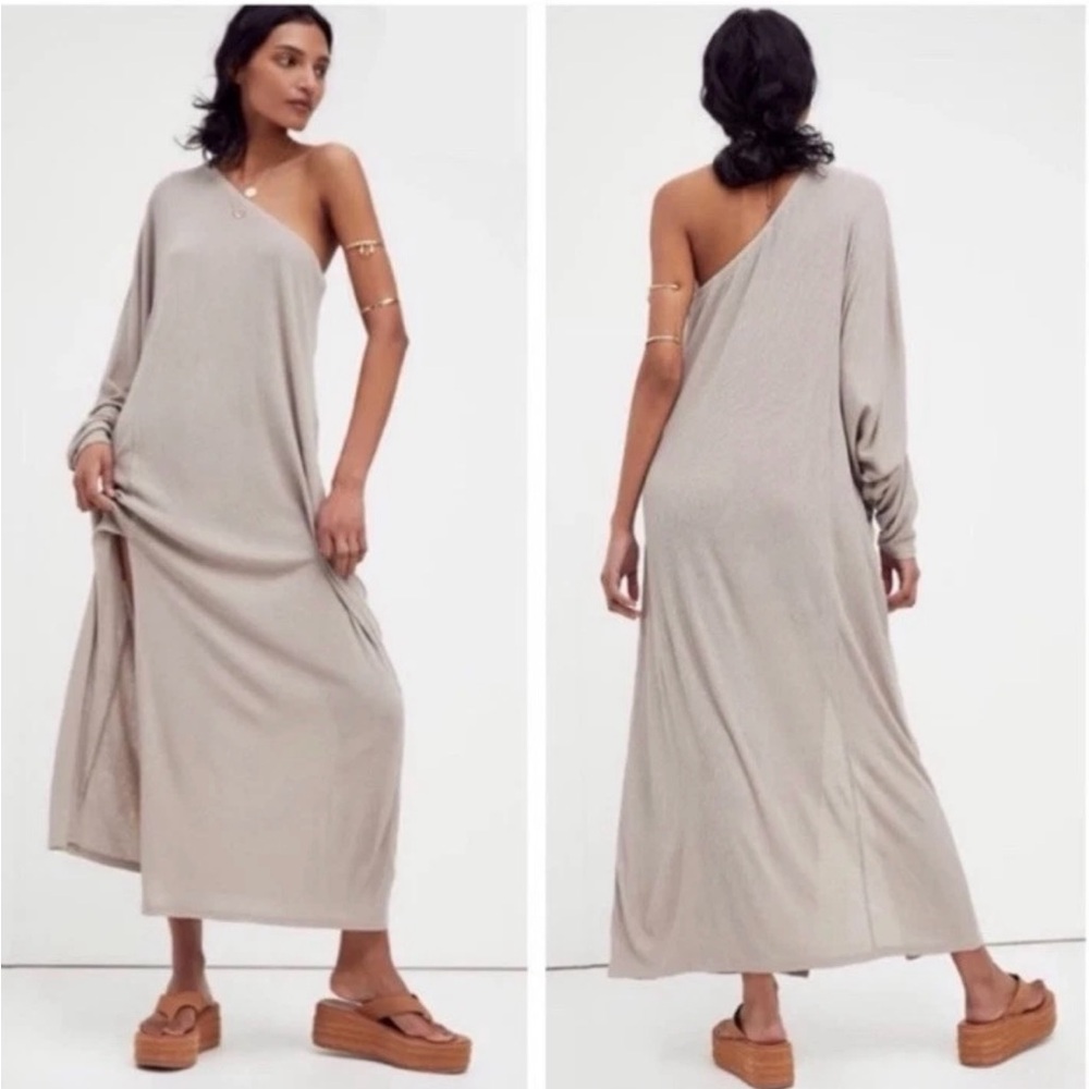 Free People Beach Kara One-Shoulder Beige Dress NWT Size Small